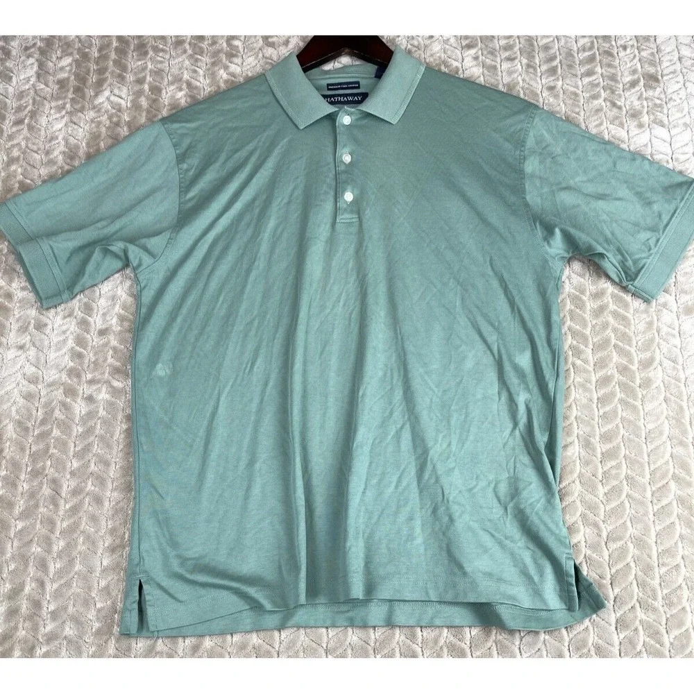 Hathaway Men's Premium Pima Cotton Green Polo Short-Sleeve Shirt Size M Golf‎
